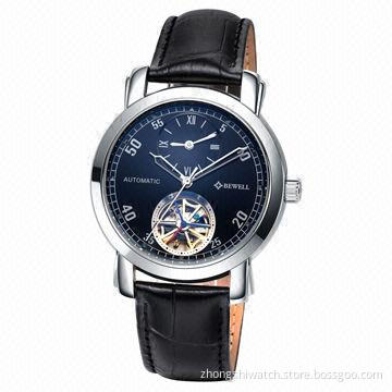 Jewels Black Men's Automatic Watch with SS Case, Genuine Leather Band, Customized Designs Welcomed